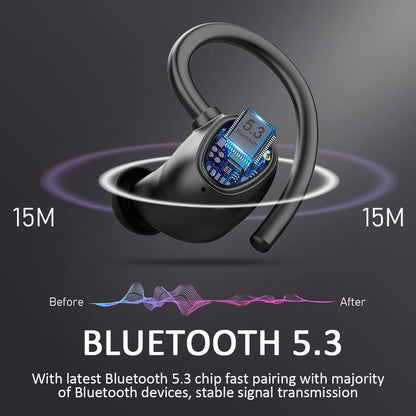 Wireless Earbud, Bluetooth 5.1 Headphones Sport Wireless Bluetooth Earphones in Ear Noise Cancelling Earbud with Mic Deep Bass, Earhooks Ear Buds IP7 Waterproof 48H Headset for Running Gym[2021 New] | IP7 Waterproof Wireless Earphones Ear Hooks, ENC Noise Cancelling Earbuds Stereo Sound, 48H,USB-C Headsets with Mic
