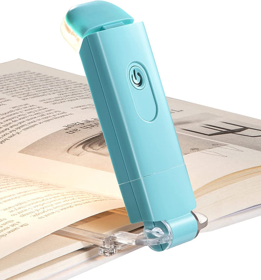 Book Reading Light with Clip, USB Rechargeble Booklight (Blue) | Brightness Adjustable, Amber & Warm White Glow, Flexible Lighting Angle, Sleep Aid Light for Kids, Bookworms, Adults